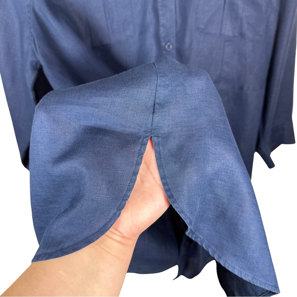 Chico’s 3 Navy Linen Roll Tab Collared Tunic Button Down No Iron Resort Beach - Picture 5 of 9
